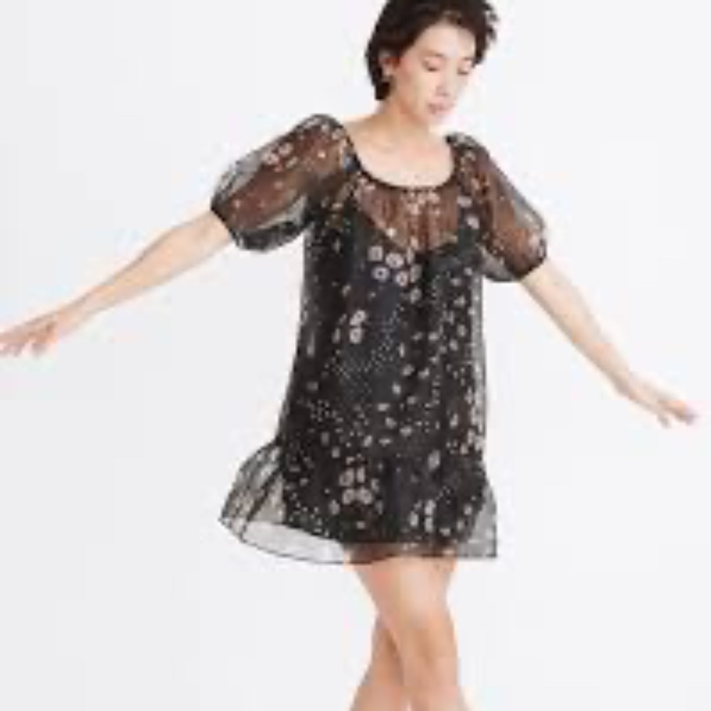 MADEWELL Silk Organza Puff Sleeve Mini Dress